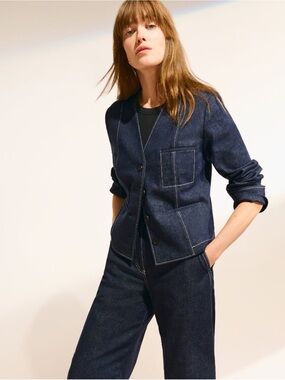 MM Lafleur Ayla Dark Blue Stretch Denim Jean Jacket size 12
